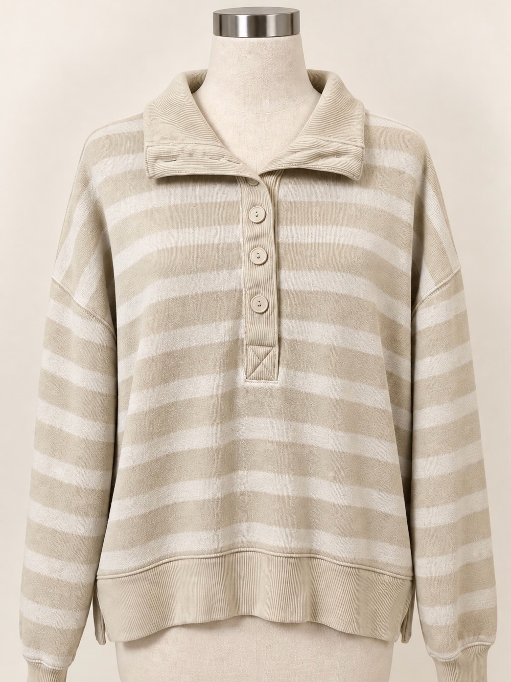 American Eagle Seriously Lived In Striped Oversized Henley Pullover XS